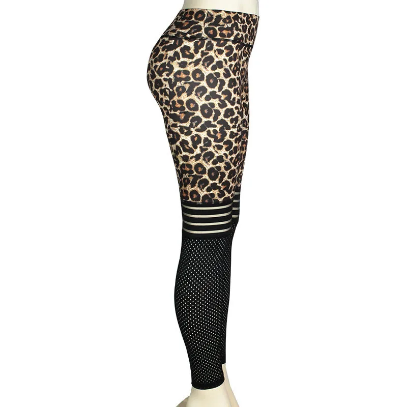 Женские сексуальные леопардовые штаны для йоги, лоскутные леггинсы для спортзала, леггинсы для фитнеса с полой сеткой, женские штаны, Леггинсы для йоги с эффектом пуш-ап