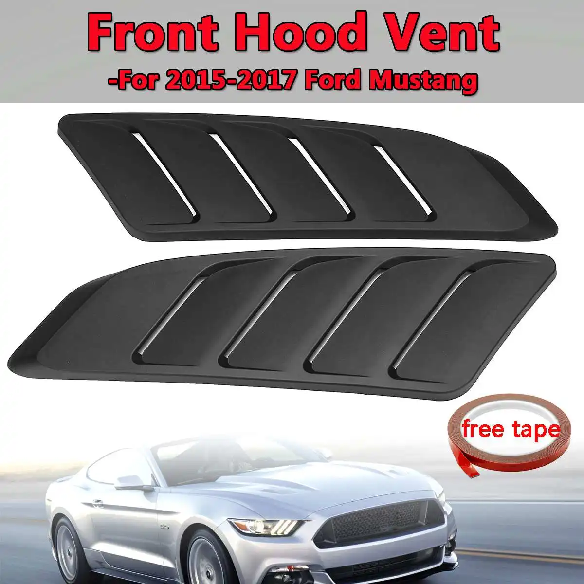

Front Hood Vent Fit For 2015-2017 For Ford For Mustang Panel Trim Black 2Pcs Universal Car Air Intake Scoop Bonnet Hood Vent