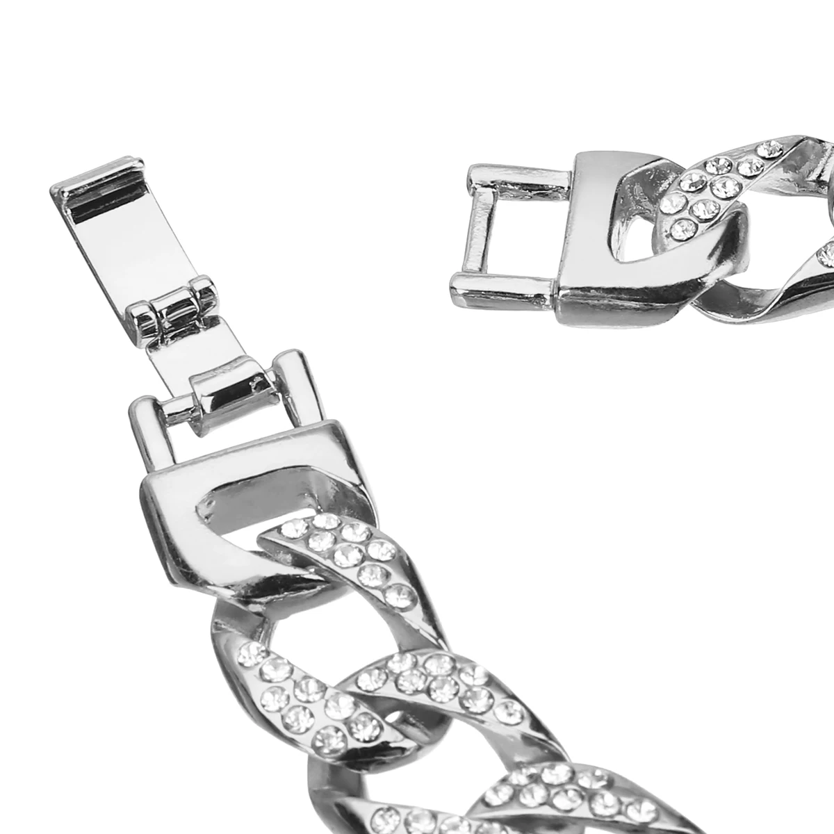 Men Hip Hop Curb Cuban Link Chain Bracelet Silver Color Iced Out Rhinestones Bracelet Rapper Rock Crystal Bracelets&Bangles