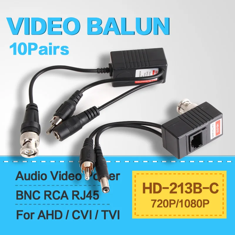 

10Pair CAT5/5E/6 BNC Audio Video Power Transceiver Balun HDCVI,HDTVI,AHD UTP Twisted With Audio And Power For 720P/1080P Camera