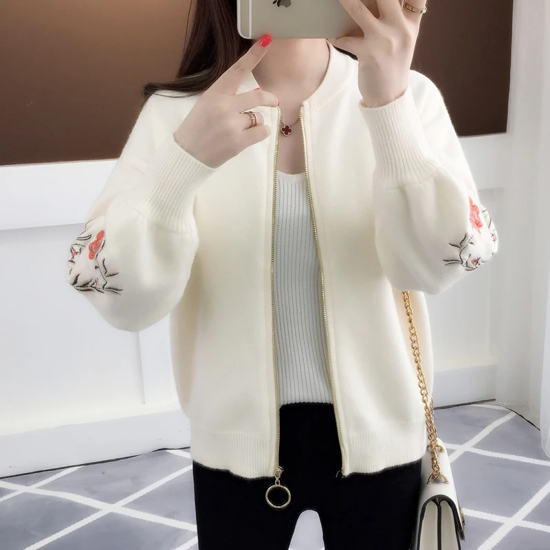 

Women Sweater Cardigan Zipper 2019 New Autumn And Winter Short Trends Flower Female Knitted Coat Student Korean Style A57