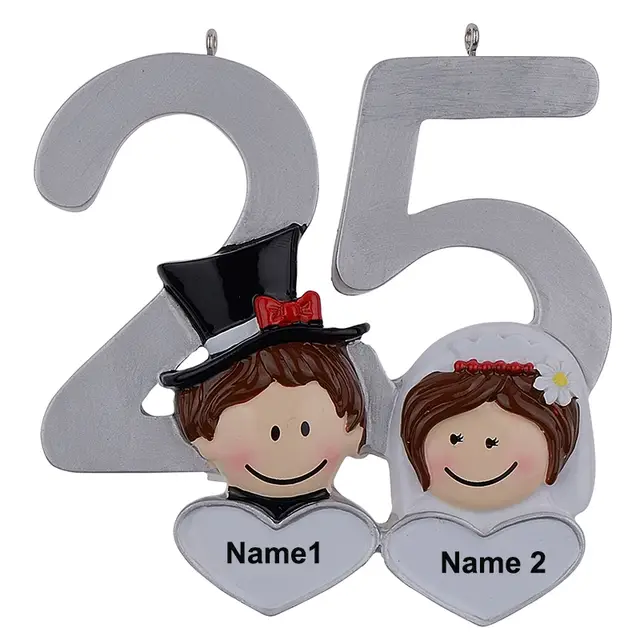 Personalized Resin Diy Memorial Christmas Ornaments 25th Silver