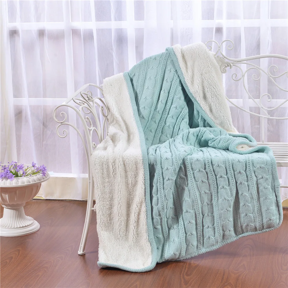 Blue Solid color Blanket warm soft fleece blanket stravel double layer
