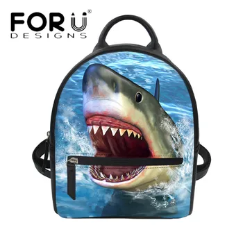 

FORUDESIGNS Cool Shark/Dinosaur Printed Fashion Women Mini Backpack 3D Animal School Girls Small Back Pack Daily Travel Daypack