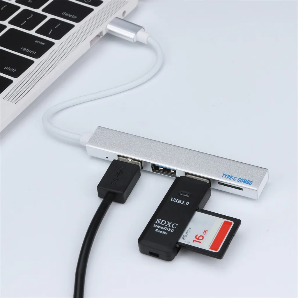 Идеально совместимый мини тип-c к 3 портам USB концентратор ноутбук OTG адаптер аксессуары с TF кард-ридером# ZS