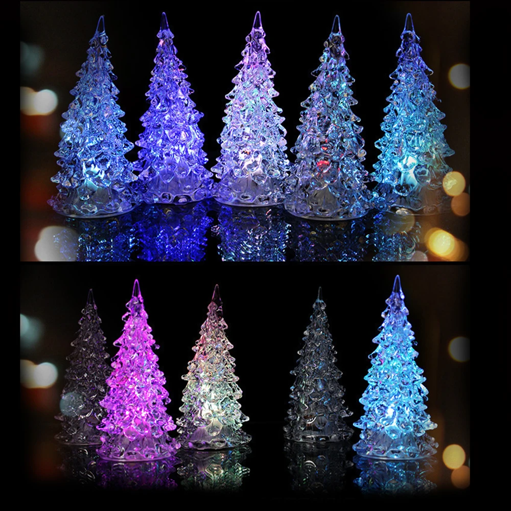 7 Colors Changing Crystal Acrylic Christmas Tree LED Night Light Tower