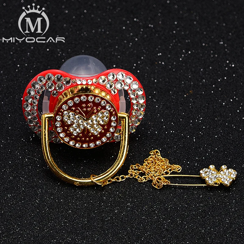 

MIYOCAR white Rhinestone bling pacifier dummy butterfly red pacifier clip holder set BPA free FDA safe pacifier