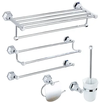 

AUSWIND Hexagonal base bathroom accessories silver polish solild brass bathroom products wall mount bathroom hardware set