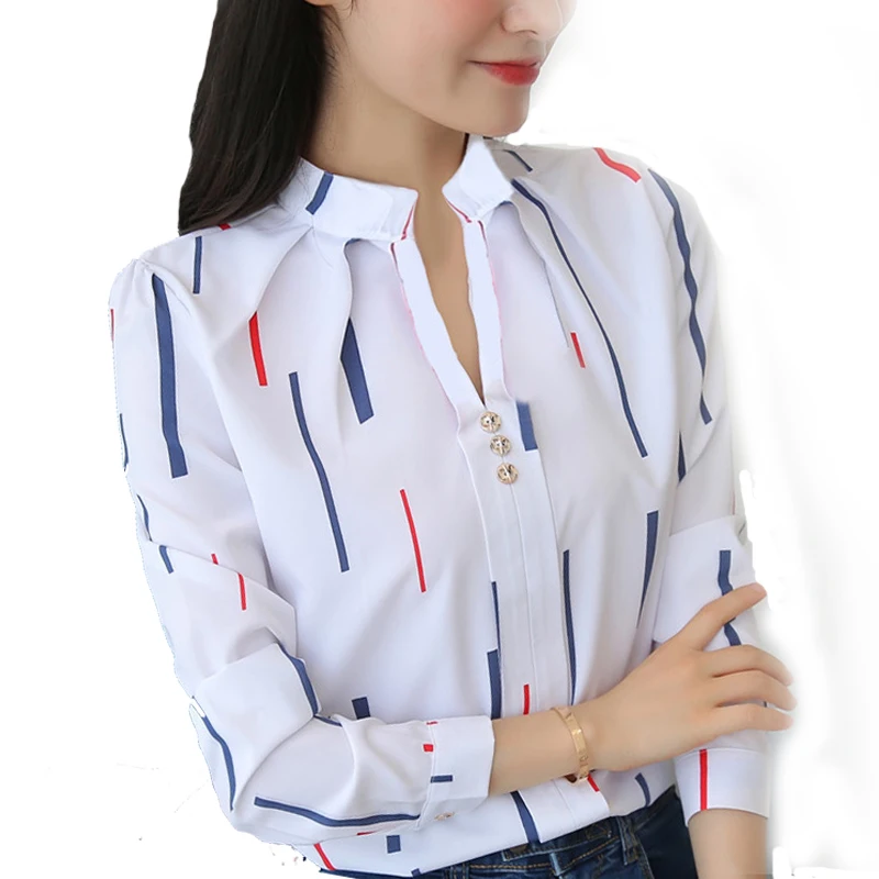 Mujeres 2018 primavera otoño camisas blusa de chifón de manga larga de cuello alto a Camisas de mujer Oficina señora Tops y camisas| - AliExpress