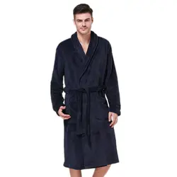 Высокое качество коралловые бархат халат для мужчин зима теплая халат-кимоно платье Темно-синие пижамы с длинным Повседневное ночная