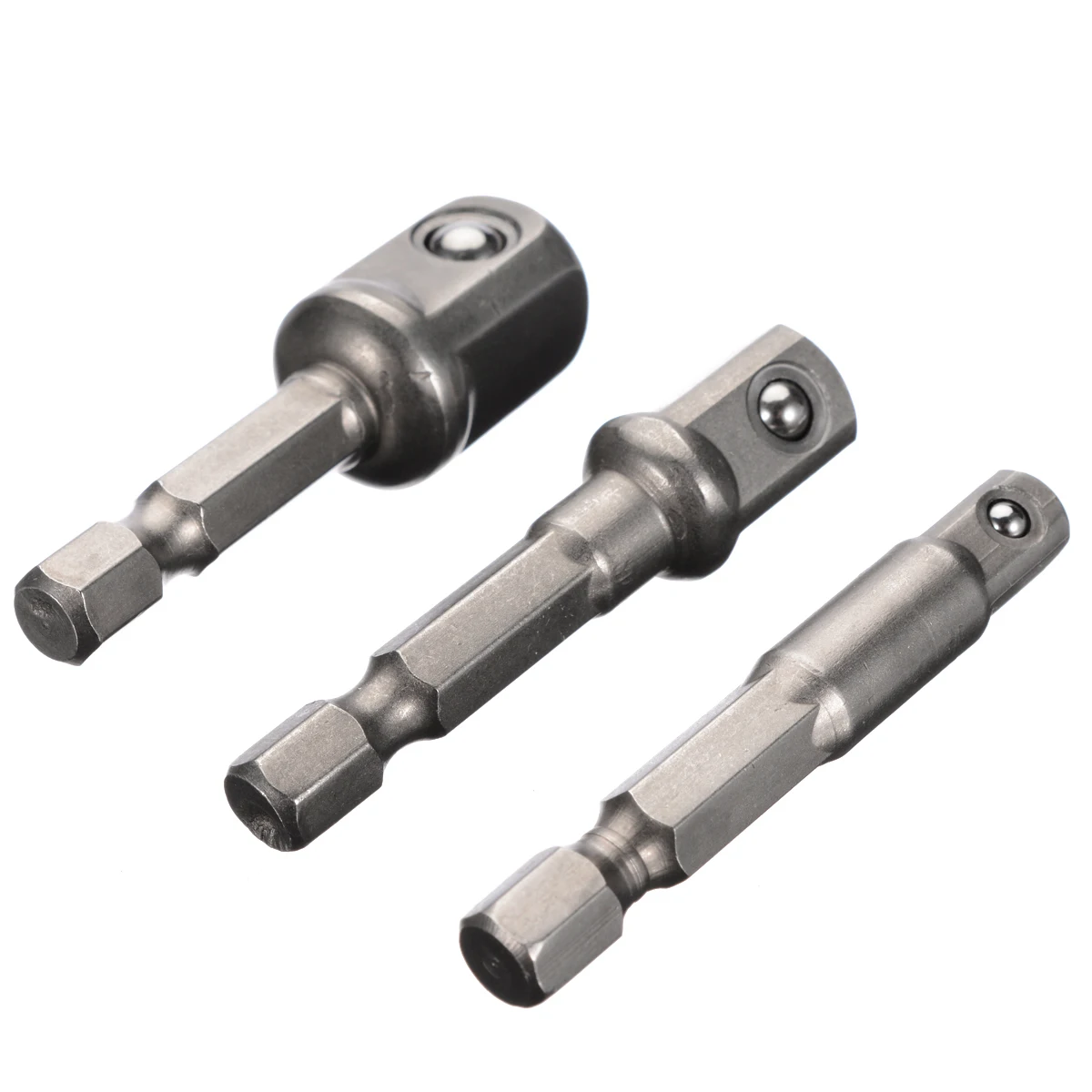 3pcs Power Drive Socket Adapter Hex Shank to 1/4" 3/8" 1/2" Extension