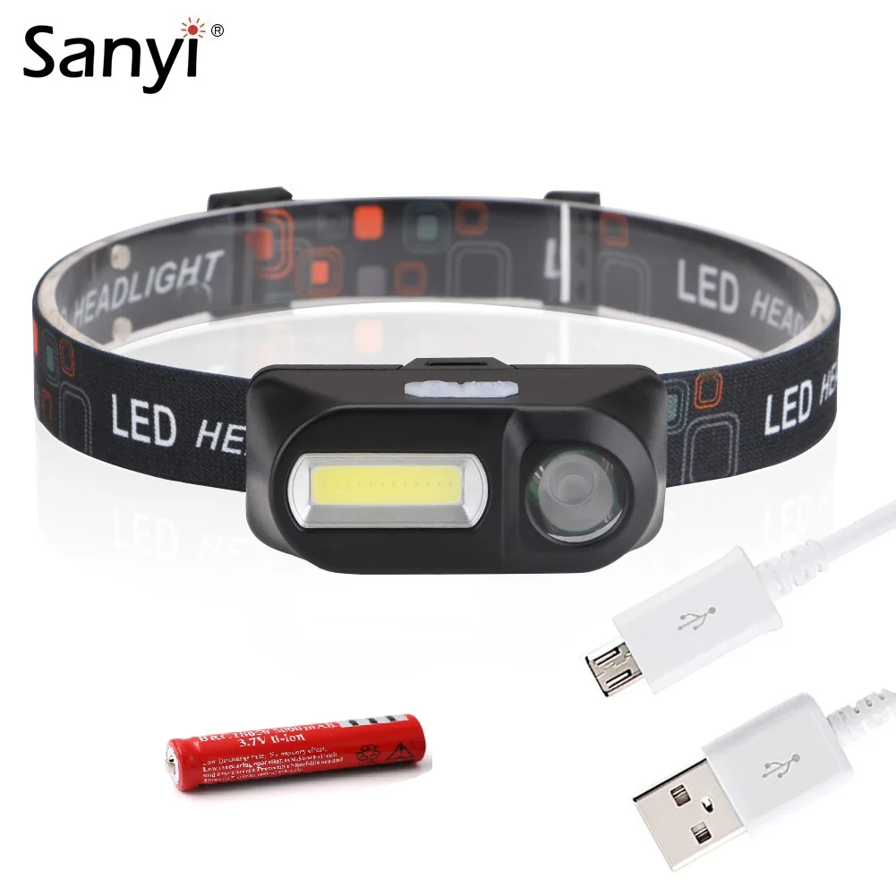 

Sanyi XPE+COB LED Mini Headlamp 6 Modes Headlight Waterproof 18650 Flashlight Torch Head Lantern For Hunting Night Fishing