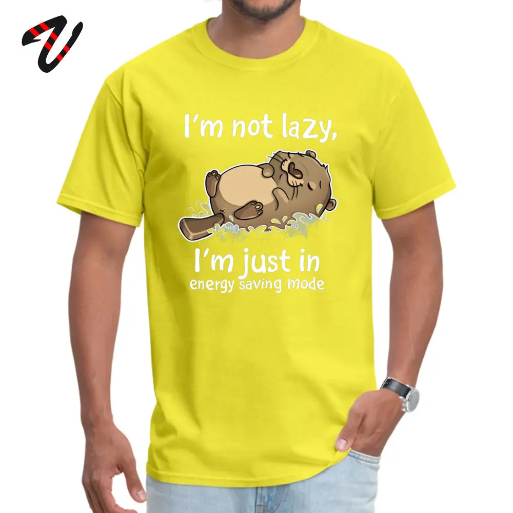 Energy Saving Mode Cool Summer Fall 100% Cotton Fabric Crewneck Mens T Shirt Printed T-Shirt Faddish Short Sleeve T-Shirt Energy Saving Mode -19592 yellow