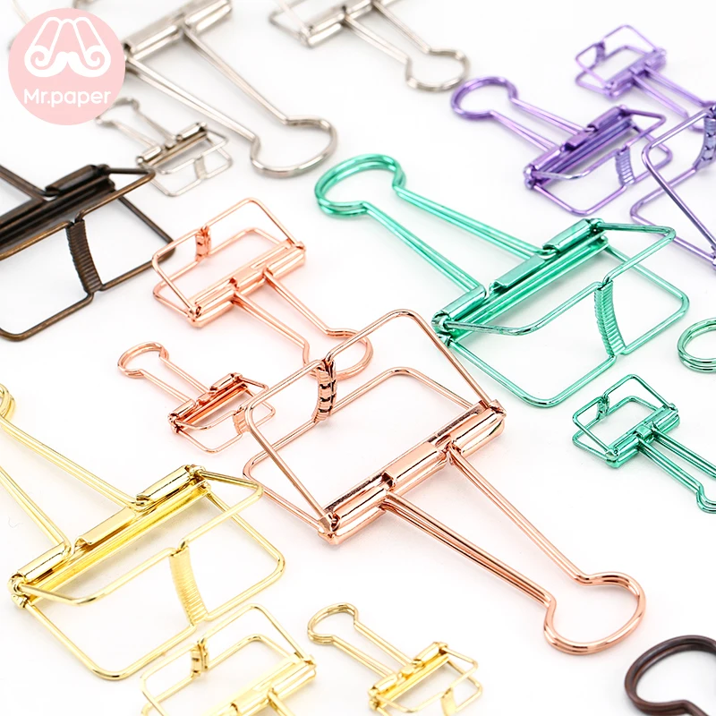 Mr Paper 8 Colors 3 Sizes Ins Colors Gold Sliver Rose Green Purple Binder Clips Large Medium Small Office Study Binder Clips