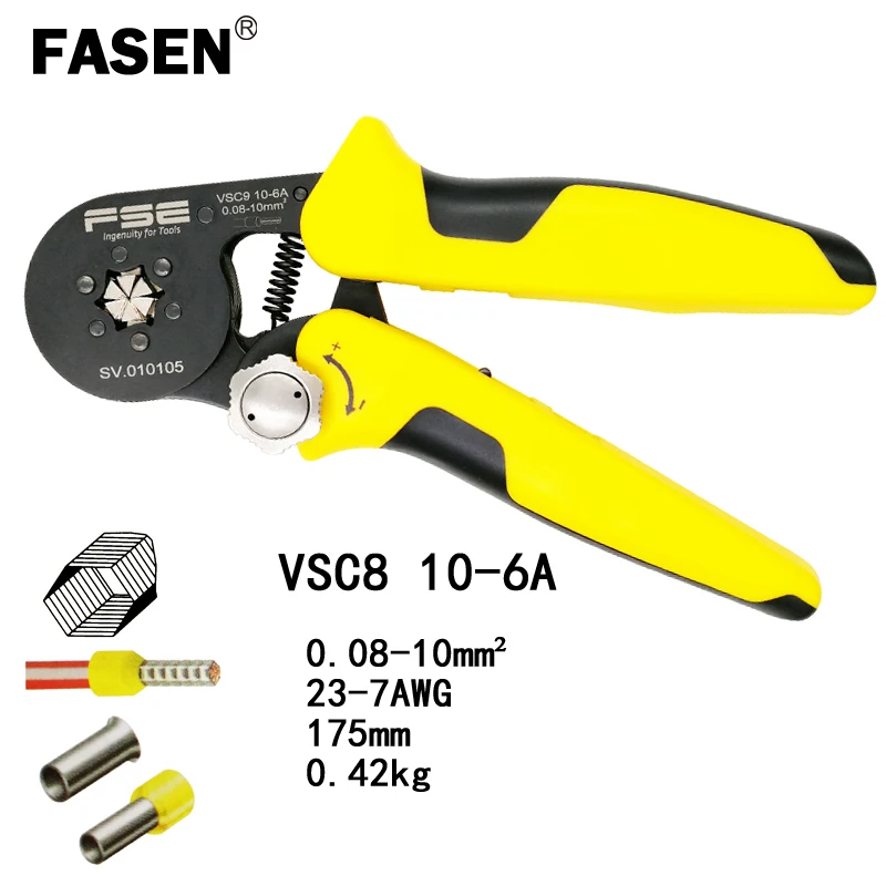 

VSC9 10-6A crimping pliers hexagon 0.08-10mm2 23-7AWG for tube type needle type terminal manual adjustment high precision tools