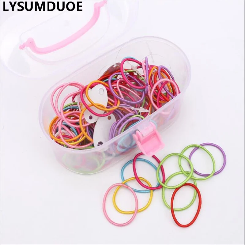 

100Pcs Girls Hair Accessories Korean Fashion Scrunchy Elastic Hair Bands Candy Color Pigtail Holder Box Gift Cute Kids Headdress