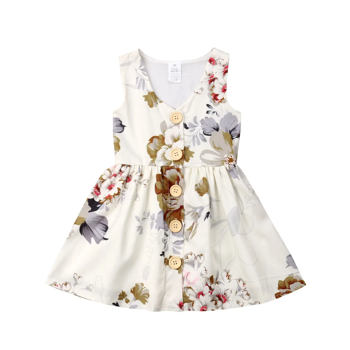 Летнее милое платье принцессы без рукавов с цветочным рисунком для маленьких девочек; праздничное платье-пачка на пуговицах; одежда - Цвет: Белый