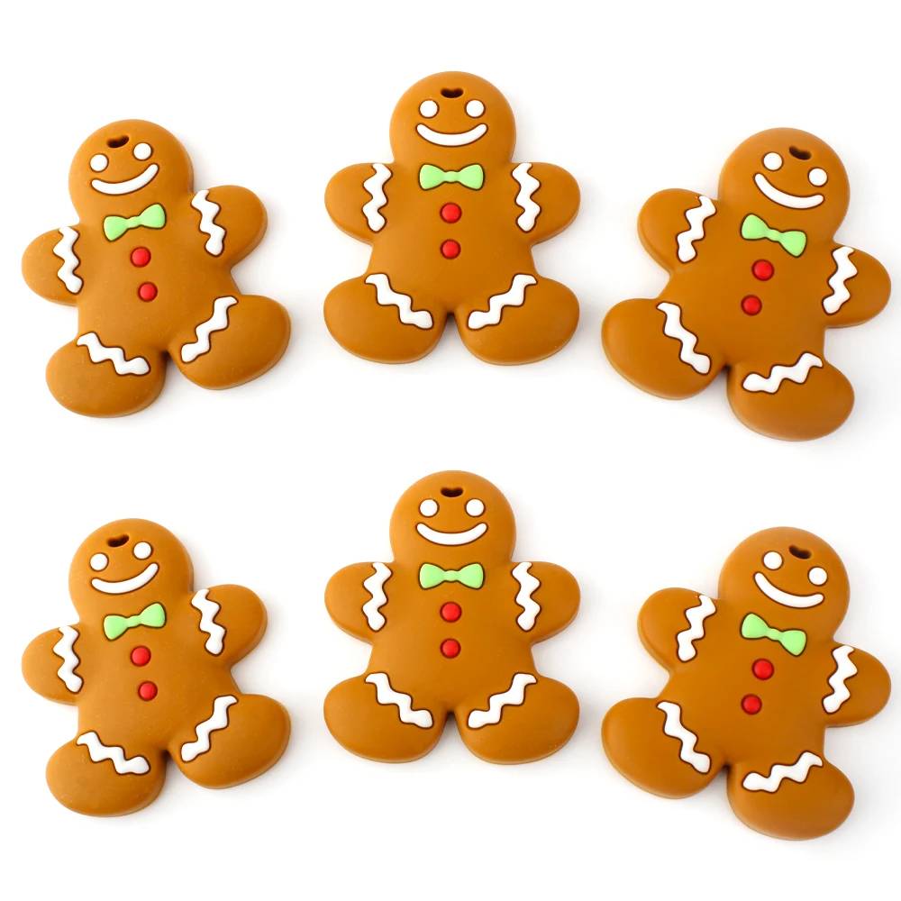 Keep&Grow 1pc Gingerbread Man baby Teether BPA Free Silicone Teether DIY Crafts Accessories Holiday Gift Teething Toys