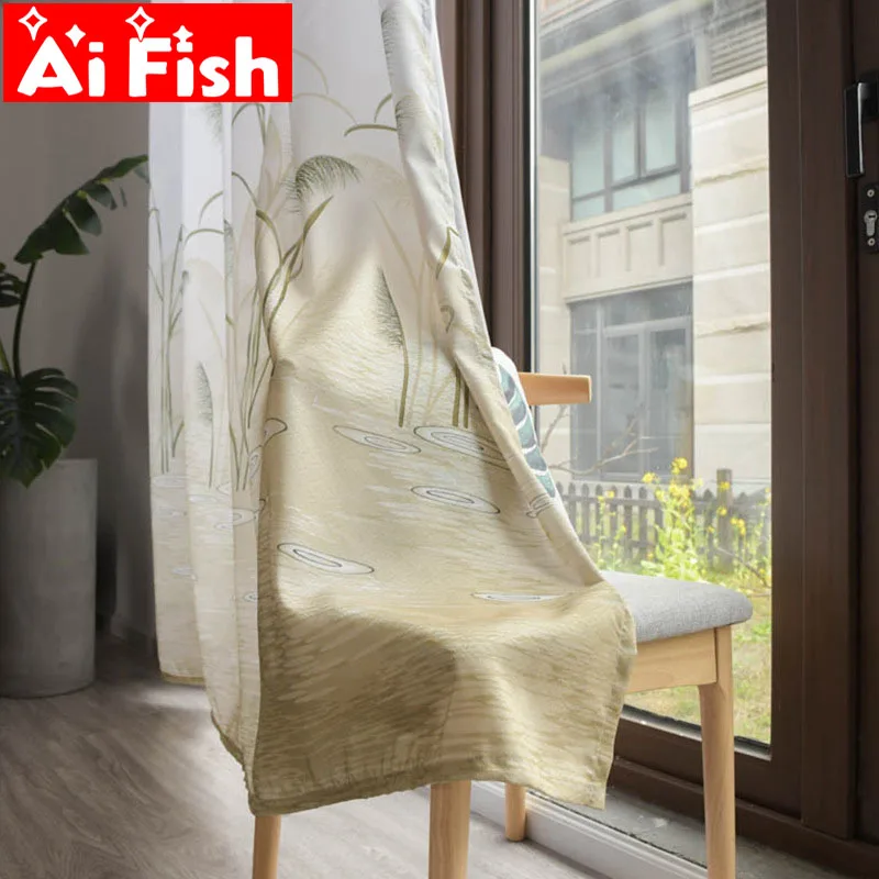 

Rustic Semi-Shading Curtain For living Room Decoration Bulrush Print Cloth Curtain For Kid Bedroom Door Kitchen Window DF100-30