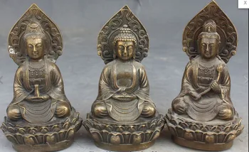 

660414CM Marked Tibet Seat Lotus Western Shakyamuni Kwan-yin God Buddha Statue Set