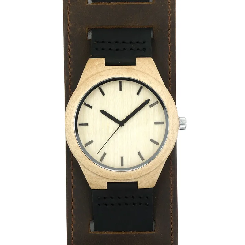 BOBO BIRD V-F21 Unique Watches Mens Bamboo Wooden Quartz Watch with Leather Strap Relojes Hombre