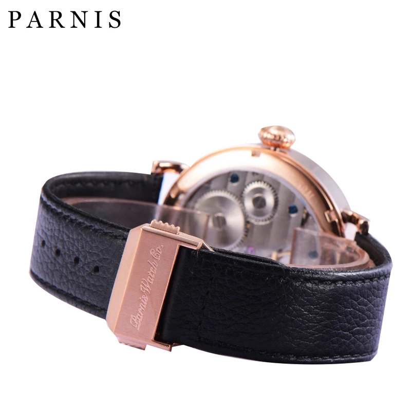 46 мм Parnis механические часы наручные часы розовое золото корпус из нержавеющей стали часы из натуральной кожи Механические Мужские orologio