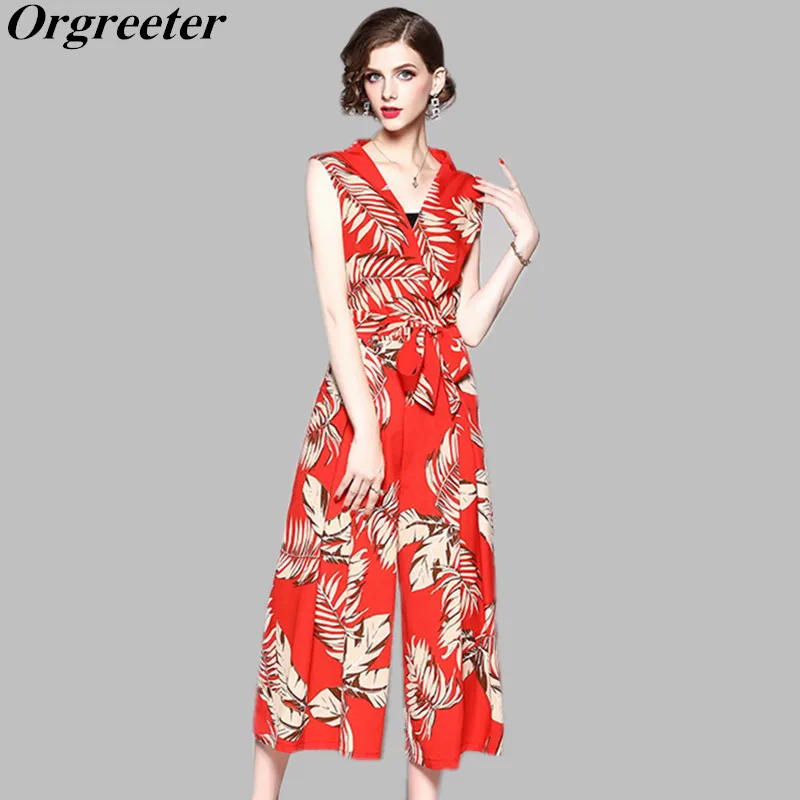 red chiffon jumpsuit
