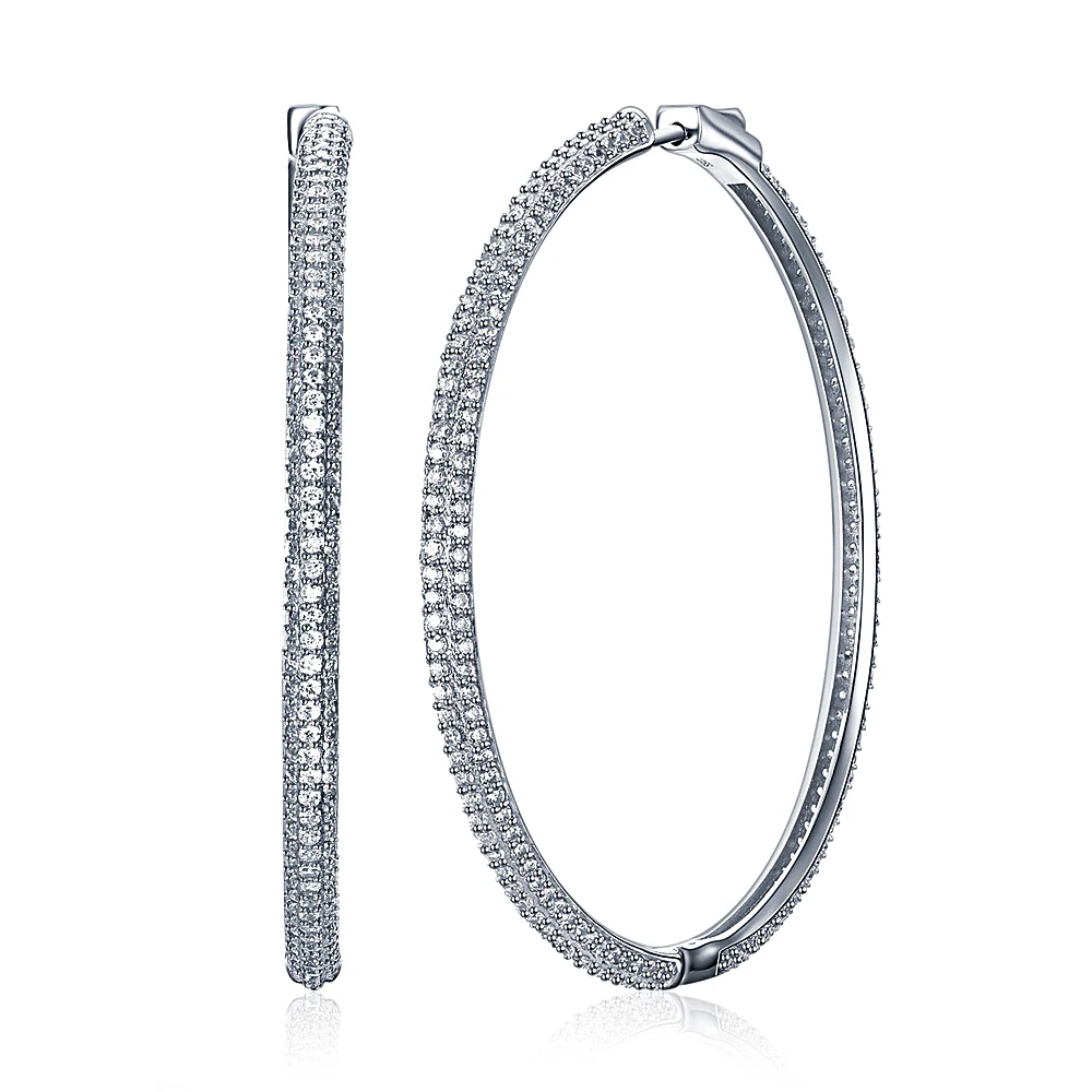 

1 Pair Personality Super Big Hoop Earrings 925 Silver Trendy Simple Luxury Cubic Zircon Circles Round Earring for women Jewelry