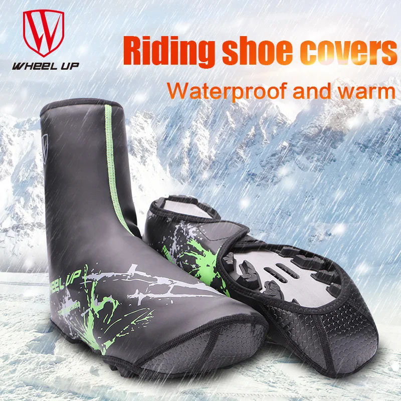 WHEEL UP Bicycle Reflective Shoe Covers Winter PU Cycling Shoes Cover Overshoes Fleece Thermal MTB Road Bike Lock Shoes Sleeve