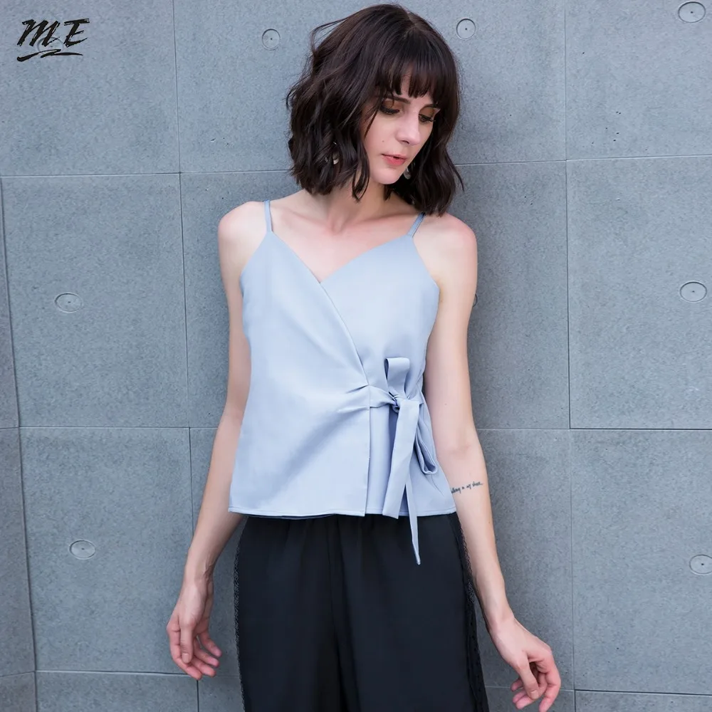 

Spaghetti Strap Women Sexy Camisoles Summer Kimono Bowknot Lace Up Split Women Tops Basic Solid Color Tops Female Tank Tops