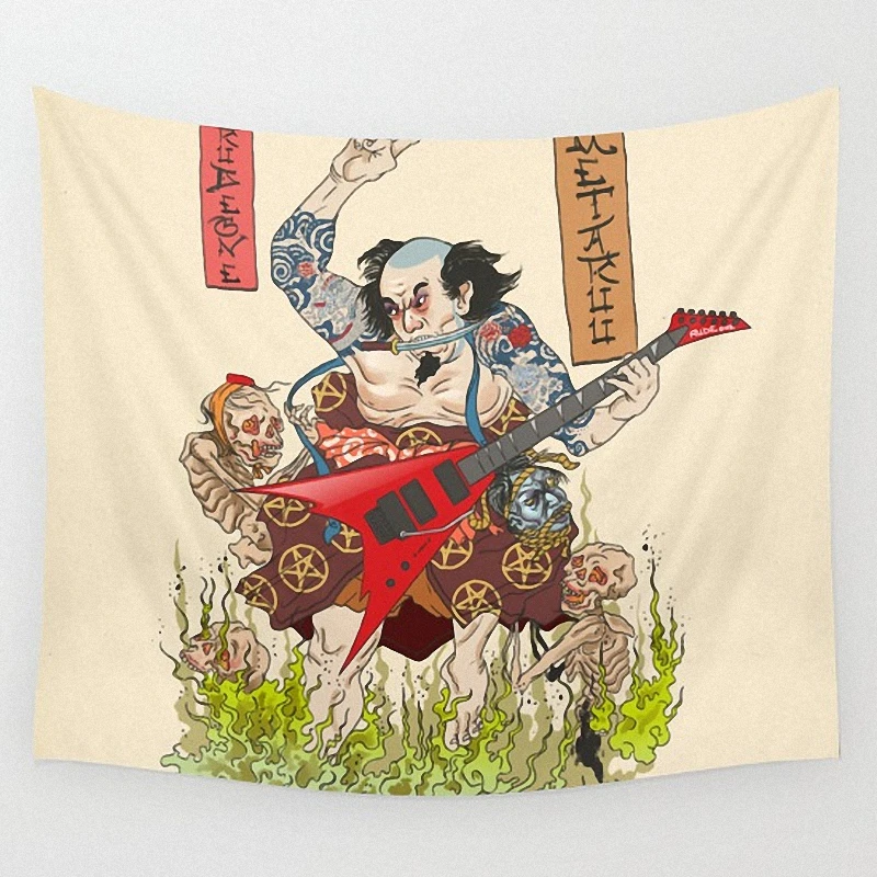 Japanese Ukiyo e Samurai Pop Band Tattoo Cloth Flag Four Hole Hanging