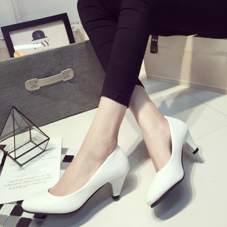 

Women Pumps Shoes PU Leather 4.5cm & 5.5cm Thin High Heels Pointed Toe Slip-On Shallow Casual Office Lady Solid Female Shoes