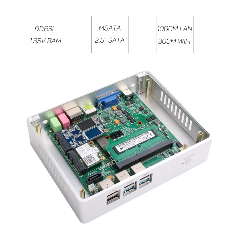  Fanless Mini PC Intel Core i3 5005U Windows 10 Linux Micro Desktop HDMI VGA 6*USB 300Mbp WiFi Gigab