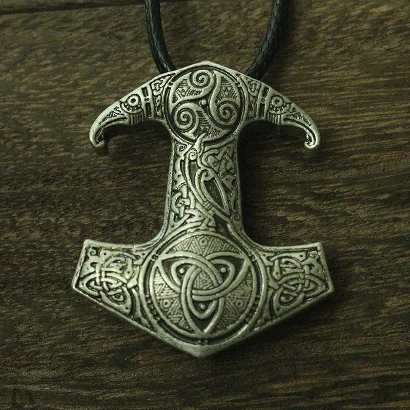 

lanseis 10pcs viking raven pendant Nordic Pagan men necklace Raven's Mjolnir hammer jewelry