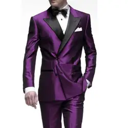 Остроконечные с отворотом фиолетовая Для мужчин костюмы двубортный костюмы Мода смокинги индивидуальный заказ Для мужчин костюмы