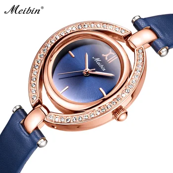 

MEIBIN Women's Watches 2019 Luxury zegarek damski Diamond Brand Ladies Watch Personality Wrist Watch Leather Rhinestone Clock