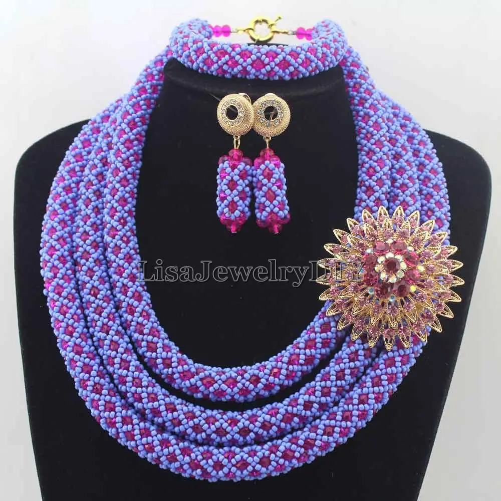 

2016 Sky Blue/Hot Pink African Beads Jewelry Sets Nigerian Wedding Jewelry Sets Full Beads Indian Bridal Jewelry Sets HD7620