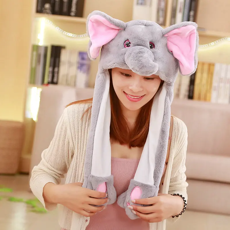 

1pc 60cm funny Animals Rabbit Elephant hat with ears moving plush toy stuffed soft creative hat doll children cute birthday gift