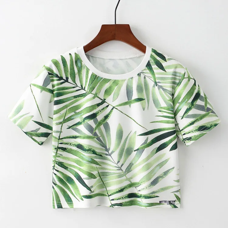 

Harajuku Summer T Shirt Women New Arrivals Fashion Rainbow Black Feather Bamboo Leaves Print T-shirt Woman Casual Tees Tops