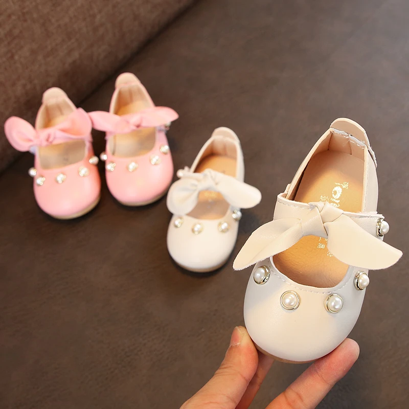

2019 New Spring Baby Girl Princess Pearl Shoes Toddler Party Anti-slip Bowtie Casual Shoes Baby Shoes Enfants Size 15-25