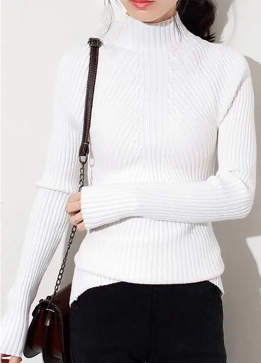 ins nova moda outono inverno feminino senhoras gola alta camisola macia femme coreano puxar apertado casual malha com nervuras jumper roupas