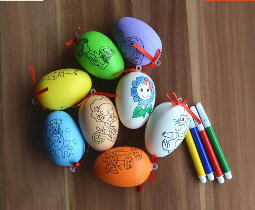 

iWsh Easter Day Sunday Drawing Eggs For Children DIY Hand-Painted Egg Set Kids Drawed Toy Simulation Hand Painting Plastic Color