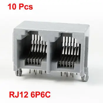 

Gray RJ12 6P6C Dual Socket Modular Network LAN Ethernet PCB Jack