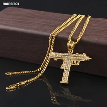 2018Hip Hop Gun Pendant Necklace For Men Women Gold Color Ice Out Cz font b Diamonds