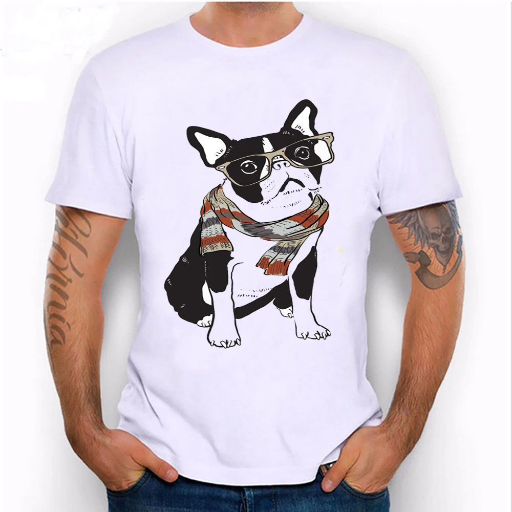 New Spring Summer Fashion Men's T-shirt Funny Strap Dog Print T-Shirt Pug Abs Casual Tees Man Tops Hipster Cool Male Tshirs | Мужская