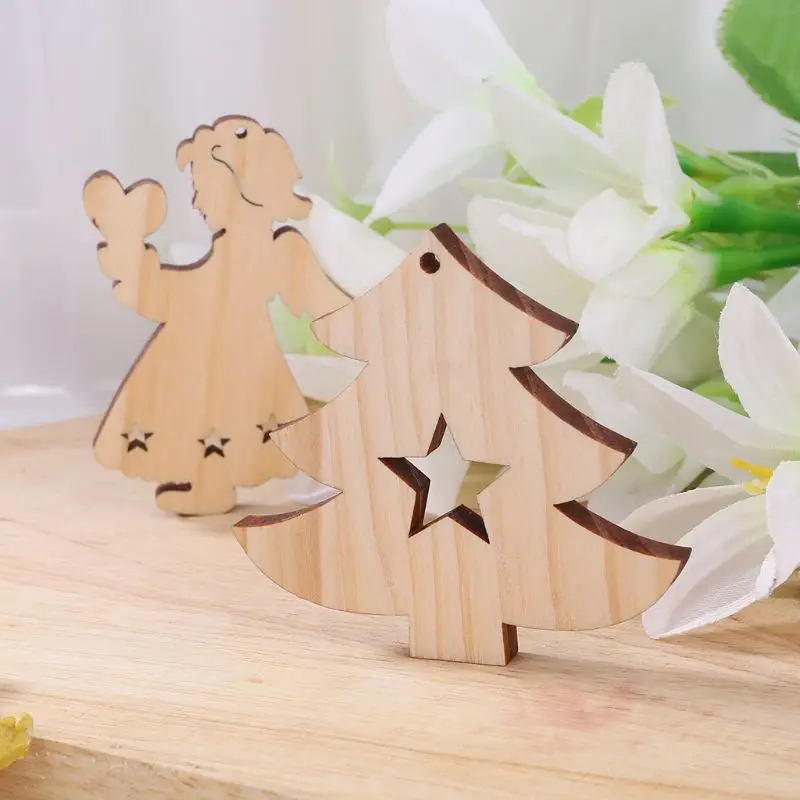 10 шт./компл. с рисунком рождественской елки ангел, варежка DIY деревянный подвесной орнамент поделки своими руками вечерние домашний декор