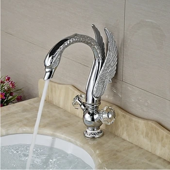 

Chrome Silver Swan Basin Faucet Deck Mounted Bathroom Faucet Hot and Cold Water Mixer Tap Bath Water Faucet Basin sink taps