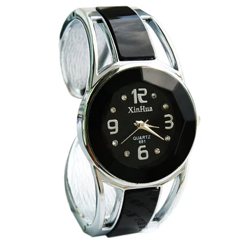 

YCYS-XINHUA Fashion Womens Ladies Round Quartz Analog Dress Bracelet Wrist Watch Gift (Color: Black)