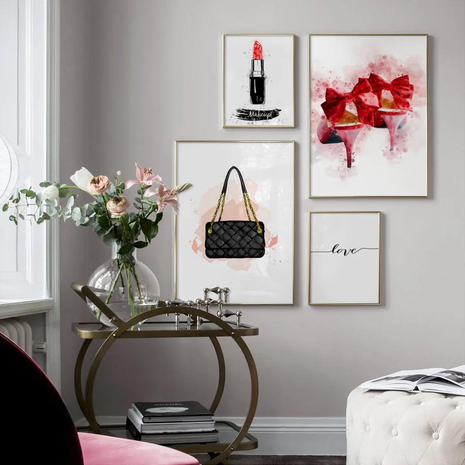 

woman Bag makeup High heels Sexy Love Modern Wall Art Canvas Painting Nordic Poster Art Prints Wall Pictures For Living Room