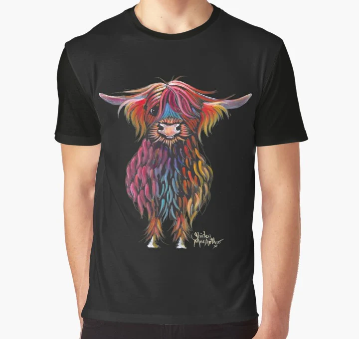 

All Over Print T Shirt Men tshirt Scottish Highland Cow PRiNT ' WiNSToN ' by Shirley MacArthur Full Print Big Print Graphic T